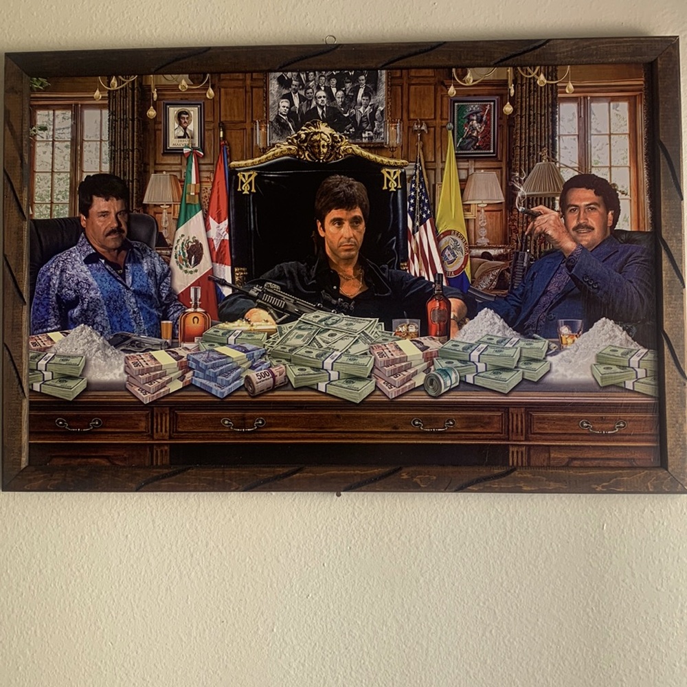 Tony Montana, El Chapó, Pablo Escobar, cartel bosses powerful detailed painting